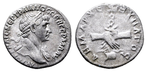 Ancient Roman coin of Trajan minted in Caesaria, Cappadocia